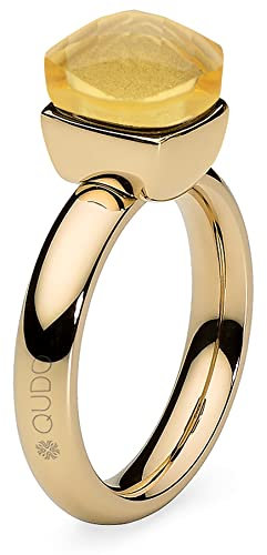 Qudo Firenze Edelstahl gold farbenem Ring mit citrine Stein (gelb) (56 (18))