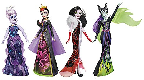 Disney Princess Villains Black and Brights Collection, Modepuppe, 4er-Pack, Disney Villains Spielzeug für Kinder ab 5 Jahren