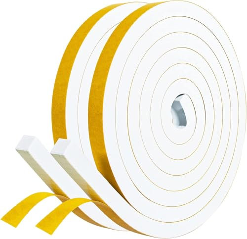 fowong Joint Isolation Fenêtre - Joint Adhésif Porte Entrée - Anti Froid Isolant du Vent - 2 Rouleaux x 12mm(l) x 12mm(H) x 2m(L) Total 4m - Isolation Phonique Protection Velux Table Placard, Blanc