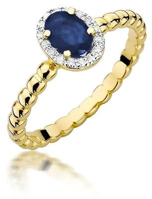 Damen Ring 585 14k Gold Gelbgold echt Saphir Edelstein Diamanten Brillanten