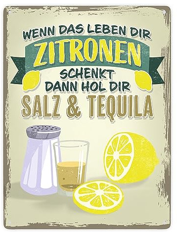 Wenn das Leben dir Zitronen schenkt dann hol Salz & Tequila Metallschild