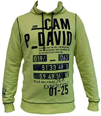 Camp David Herren Hoodie mit Struktur und Logo Artwork Neon Lime L