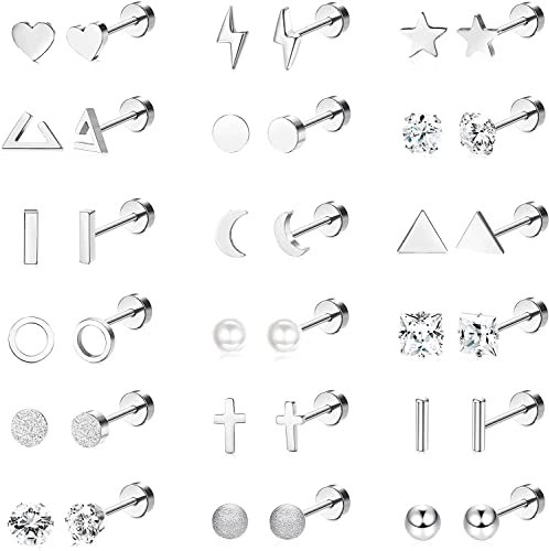 LOLIAS 18 Paar Chirurgische Edelstahl Ohrstecker Für Frauen Männer Knorpelohrringe Ohrstecker Kreuz Mond Stern Kleine Ohrstecker Gold Schraube Flache Rückseite Ohrringe Ohrpiercing Ohrstecker