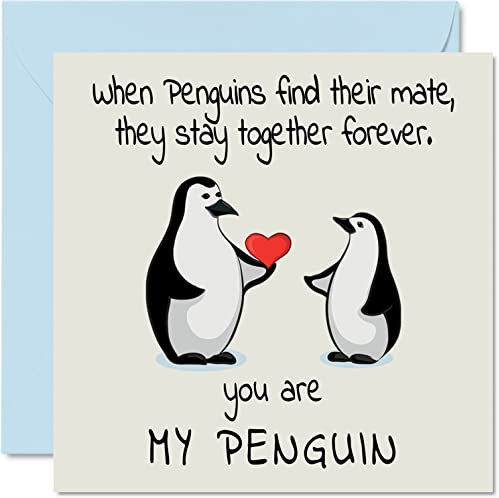 Pinguin-Jubiläumskarte – You Are My Penguin – Niedliche Romantische Valentinskarte für Freundin Freund Ehefrau Ehemann Ihn Sie 145 mm x 145 mm Jahrestag-Grußkarten für Verlobte Valentinstags
