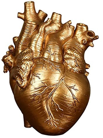 Tubayia Herz Statuen Vase Anatomisches Blumentopf Blumenvase Pflanzer für Wohnzimmer TV Schrank Schlafzimmer (Gold 15x 10,5 X21cm)