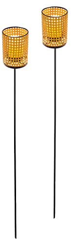 Esotec Solar Stab-Windlichter Samoa, 2er Set, Wiener Geflecht, Rattan, kerzenähnliches Flackerlicht, Stecklichter, Solarleuchten Außenbereich, braun, Metall, außen, wetterfest, IP44, 102867