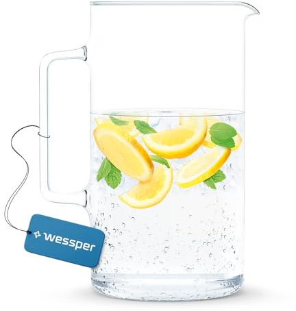 Wessper Caraffa Per Acqua 3 L, Realizzato in plastica di alta qualità, Acqua Per Tutta La Famiglia | Adatto per acqua, succo, tè, limonata - Caraffa Per Acqua Trasparente