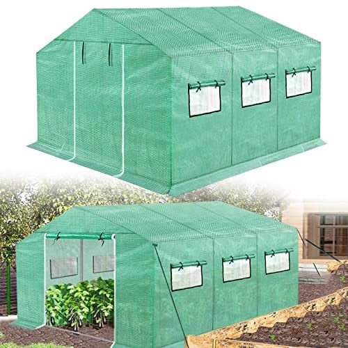 NAIZY Gewächshaus 4,5x2x2m 9㎡ Gewächshause HDPE+LDPE+Verzinktes Rohr Greenhouse mit Fenster Tomatenhaus Winterfest UV-Schutz für Garten Pflanze, Grün