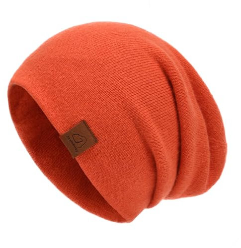 jaxmonoy Strickmütze aus Wolle und Kaschmir, Wintermützen für Damen, weich, warm, doppellagig, wendbar, Slouchy Skull Beanie Mütze, Orange/Abendrot im Zickzackmuster (Sunset Chevron), M