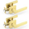 EHOMEWARE 2 Pack Keyless Interior Door Handles Closet Door Handle in Satin Brass Finish, Passage Door Lever for Hallway and Closet, Passage Door Handle Sets