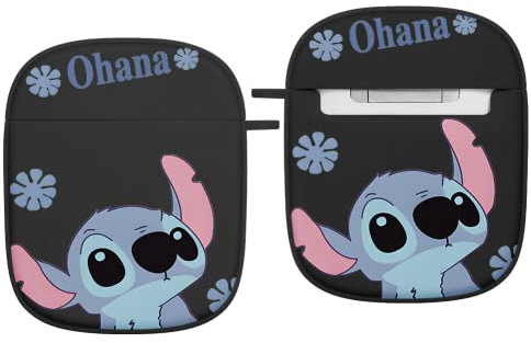 Anime Karikatur Stitch Hülle für Airpods 1 & 2 Hülle, Schwarz Weiche Silikon Schutzhülle mit Süßes Muster Hülle für Mädchen Jungen Frauen Stoßfest TPU Case Kompatibel mit AirPods 2/1,01
