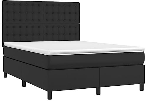 vidaXL Boxspringbett mit Matratze & LED Schwarz 140x200 cm Kunstleder