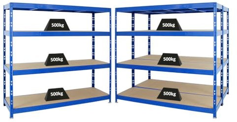 PROREGAL Mega Deal | 3X Profi Schwerlastregal Rhino | HxBxT 180x200x60cm | 4 Spanplatten-Ebenen 8mm | Fachlast 500kg | Blau | Garagenregal Lagerregal Steckregal Weitspannregal