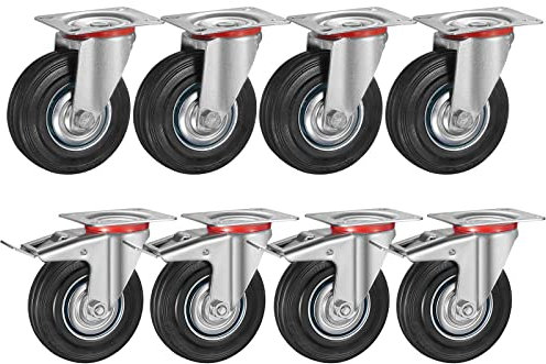 8 Stück Schwerlastrollen 160 mm Lenkrollen Transportrollen mit Feststeller, belastbar bis 600 kg Palettenrollen, Möbelrollen 360° schwenkbar geräuschlos (4 Bremsrollen, 4 Lenkrollen)