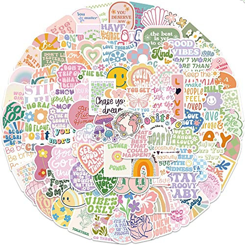 LYLSDSB Dänische Pastell Aufkleber 100 Stück Bunte Wasserfeste Inspirierende Mädchen Stickers für Wasserflasche Skateboard Laptop Scrapbook Auto Bumper,Cute Aesthetic Vinyl Aufkleber für Erwachsene