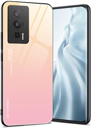 HAOYE Coque pour Xiaomi Poco F5 Pro, Étui en Gradient Color Back Cover en Verre Trempé Résistant aux Rayures Case, Souple Silicone TPU Anti-Choc Housse(1)