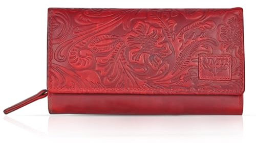 UMTI Leder Damenbörse Damen Geldbörse Börse 23- (100A) Damen Portemonnaie Damen Geldbörsen Damen Geldbeutel Damen Portmonee Damen Portmonai Rot