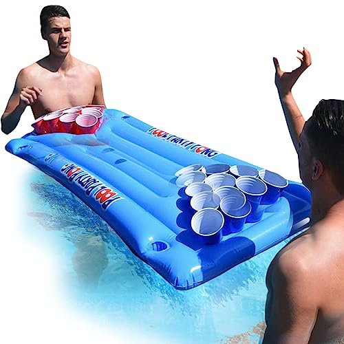 RZXBB Pool Pong Luftmatratze, Aufblasbarer Beerpong Tisch mit 24 Tassenlöchern, Pool Matratze Pool Pong Game, Beerpong Luftmatratze Trinkspiel für Sommer Schwimmbad Party Wasser-Spaß