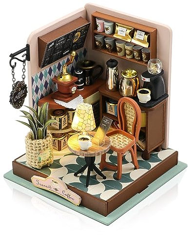 Cuteefun DIY Puppenhaus Miniatur, Miniatur Haus Selber Bauen, Kleine Deko Puppen Haus Kit mit Werkzeugen Bastelset für Geburtstag Weihnachten (Kaffeezeit)