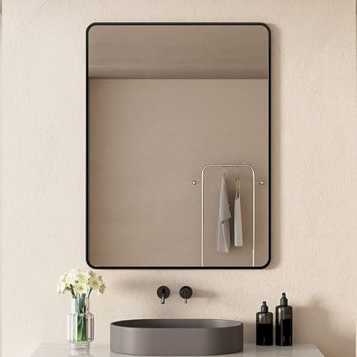 WDWRITTI Schwarz Wandspiegel 40x60cm Spiegel mit Schwarz Rahmen, Groß Rechteckiger Wandspiegel mit Metallrahmen Schminkspiegel für Wohnzimmer, Ankleidezimmer, Schlafzimmer, Badezimmer, Flur