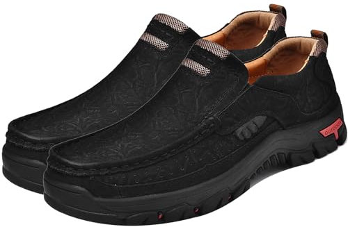Aocase Chaussure de Marche Homme Chaussures Orthopédiques Pied Large Homme Chaussures de randonnée à Enfiler pour Homme en Cuir Légères Antidérapantes,Noir,46/280mm