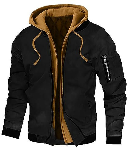KONG JIMFAN Puffer Jacke Herren Bumsbar Shirt Motorrad Regenjacke Thermojacke Kimono Jacke Dünne Strickjacke Waterproof Jacket Men Jacke Herren Personalisiert Shearling Jacke(Black,M)