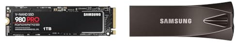 Samsung 980 PRO NVMe M.2 SSD, 1 TB, PCIe 4.0, 7.000 MB/s Lesen, 5.000 MB/s Schreiben, Interne SSD für Gaming und Videobearbeitung, MZ-V8P1T0BW & BAR Plus USB-Stick Typ-A, 64 GB, 200 MB/s Lesen
