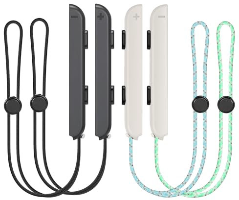 KOOWOD Wrist Strap for Switch Joycon – 1 Pair Lanyard Replacement Parts Accessories Caps for Joy Con Controller (Black and White)
