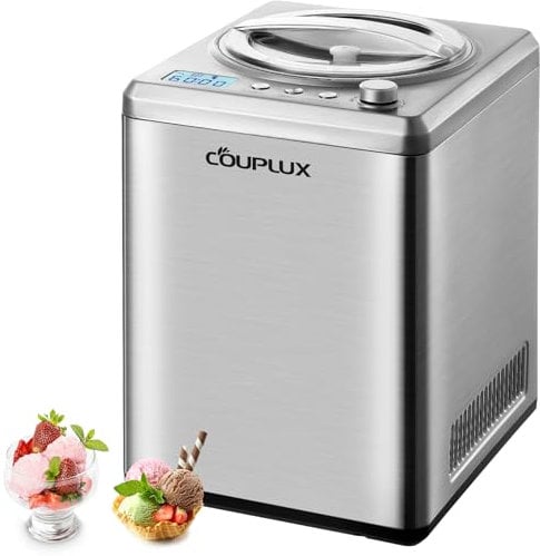 COUPLUX Macchina per gelato da 2,64 Qt, macchina per gelato con grande capacità e congelamento veloce con compressore integrato, facile da usare e pulire, con tutto in acciaio inossidabile, display