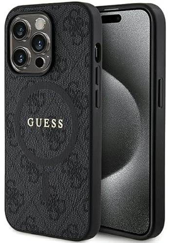 Guess GUHMP14LG4GFRK Hülle für iPhone 14 Pro 6.1 Schwarz hardcase 4G Collection Leather Metal Logo