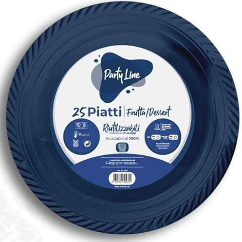 25 Piatti BLU in plastica riutilizzabile - piatto tondo 17cm - Riciclabili al 100% - per feste party natale capodanno ecc.