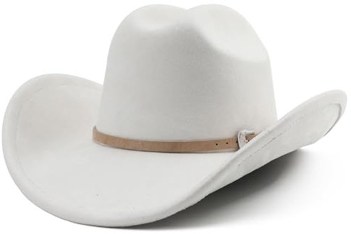 Melesh Großer Cowboyhut für Damen und Herren, breite Krempe, Cowgirls, Strand, Cattleman, Western Cowboys Hut, Elfenbein, L