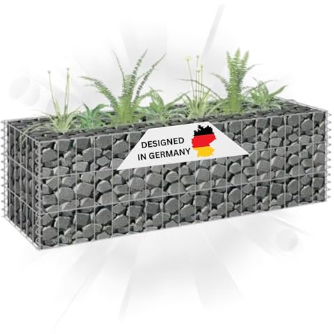 DELUKE Gabionen Hochbeet ROON aus Stahl | 90x30x30cm | Steinkorb Gabionengitter Ziergabione Steingabione Drahtkorb befüllbar
