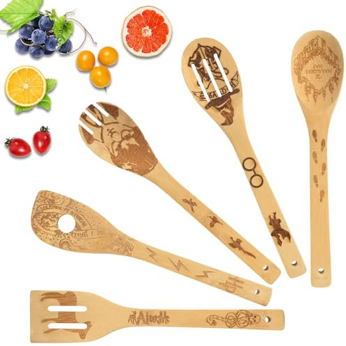 Holzkochlöffel, 5 Stück Wizard Geschenke Premium-Qualität Holzlöffel Kochen Kochlöffel Personalisiert Einweihungsgeschenk zum Magic Wizard Deko Kochen Küchenzubehör