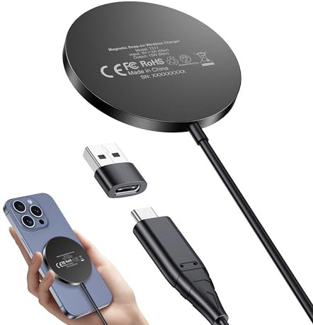 Mag-Safe Ladegerät, kabellos Ladegerät kompatibel mit iPhone 15/14/13 Serie,magnetisch Ladestation,induktive Ladepad,Wireless Charger AirPods,Black