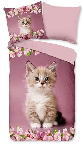 Traumschloss Renforcé Bettwäsche »Look«, Kätzchen,rosa, 135x200 & 80x80, 100% Baumwolle, atmungsaktiv & weich, Wendebettwäsche-Set mit Reißverschluss bestehend aus Kissen und Bettbezug