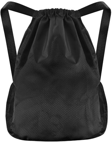 IHLOOTD Turnbeutel Sportbeutel Unisex Stoffbeutel mit Kordelzug 49 x 37 x 18 cm Stoffrucksack Verstellbar Wasserdicht Beutel Rucksack für Reisen, Sport, Fitnessstudio, Yoga (Schwarz)