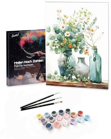 Bougimal Peinture par Numéro Adulte paysages avec Pinceaux et Acryliques Bricolage Peintures Kits, pour la Décoration Intérieure maison, Floral 2, 28x35cm(Avec Cadre)