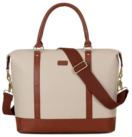 Baosha Faux Leder Damen Handgepäck Carry-on Reisetasche Frauen Travel Duffel Weekender Wochenende über Nacht Tragetasche HB-28 (Beige)