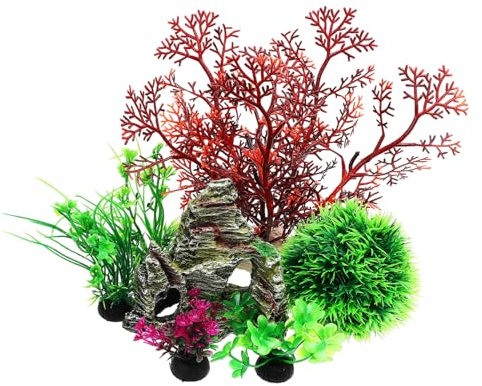 BCOATH 7stücke Aquarien Dekoration Künstliche Pflanzen Fischbecken Ausstattung Grotte Zubehör Für Süßwasser Aquarium