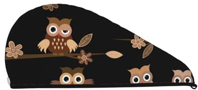 FUkker Trockenhaube für Haare, Coral Velvet Quick Dry Hair Towel Wrap Haartrockentuch für Dickes Haar,Niedliche braune Cartoon-Eulen