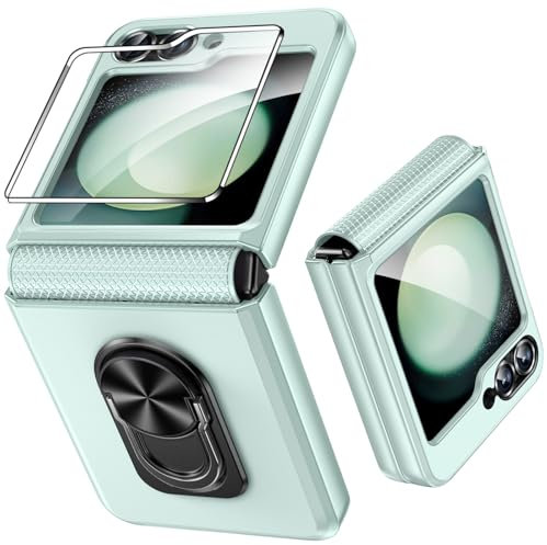 Fewdew for Samsung Galaxy Z Flip 7 FE/Z Flip 6 Case with Back Screen Protector & Hinge Protection,Ring Magnetic Kickstand Hard Shockproof Protective Cover for Galaxy Z Flip 7 FE/Z Flip 6,Mint Green