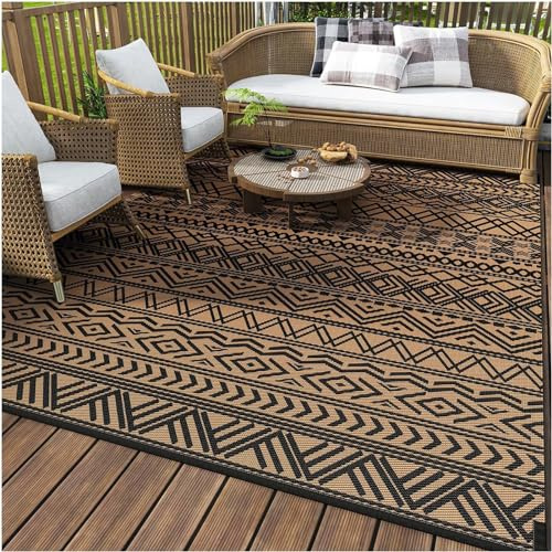 HGTRH Alfombra Exterior Grande 200x300, Tapete Exterior Autocaravana, Grande Plegable Alfombras para Exteriores Resistentes Al Agua Antideslizante Duradera Lavable para Jardin Patio Coffee 40 * 60cm