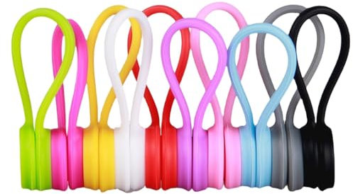 10PCS Magnetic Cable Ties, Silicone Cable Clips, Reusable Multi-Purpose Christmas Silicone Ties for Managing and Bundling Wires, Earphone Cables, Cords, Chargers, Office, School, Home (10 Colors)
