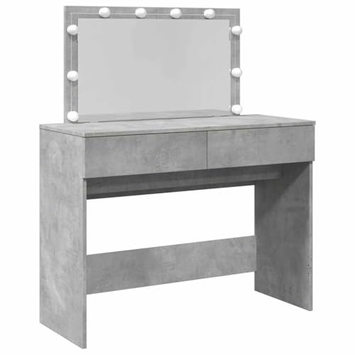 vidaXL Schminktisch, Frisiertisch mit Spiegel LED-Beleuchtung, Kosmetiktisch mit 2 Schubladen, Frisierkommode für Schlafzimmer, Modern, Betongrau