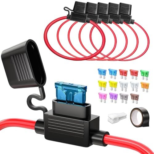JOREST 5pcs 12(1)+16AWG(4) Portafusibles Impermeable, Portafusibles 12V en Línea para Coche Camión Moto+14pcs Fusibles Standard (2A 3A 5A 7.5A 10A 15A 20A 25A 30A 35A)