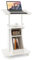 COSTWAY Mobile Laptop Table, Height Adjustable Sit Stand Desk Podium Stand Presentation Cart with Wheels, Shelves and Storage Cabinet, Home Office PC Computer Workstation (White, 55 x 40 x 71-120cm)