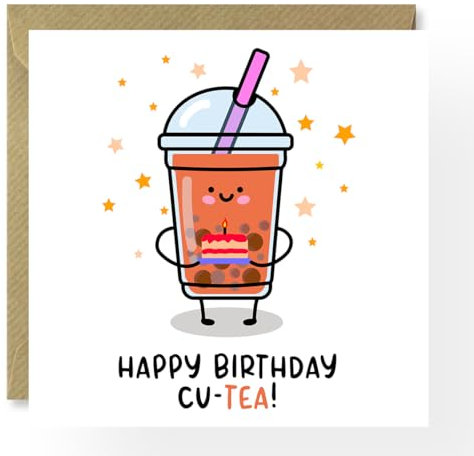 Bubble Tea Birthday Card, Happy Birthday Cu-tea, Bubble tea card for him, for her