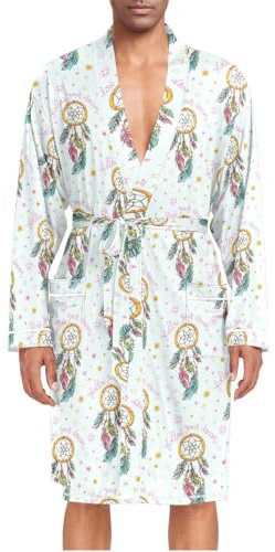 ZZXXB Follow Your Dreams Dreamcatcher Herren-Nachtwäsche, leicht, langärmelig, Spa-Bademantel mit Taschen, M-XL, weiß, L