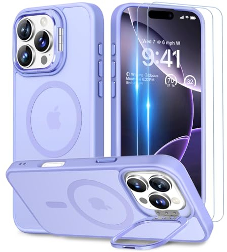 Beeasy for iPhone 16 Pro Max Case MagSafe Phone Case with 2 Screen Protectors and Stand, Military Shockproof Protective Slim Cover, Case for iPhone 16 Pro Max 6.9 Inch, Translucent Purple